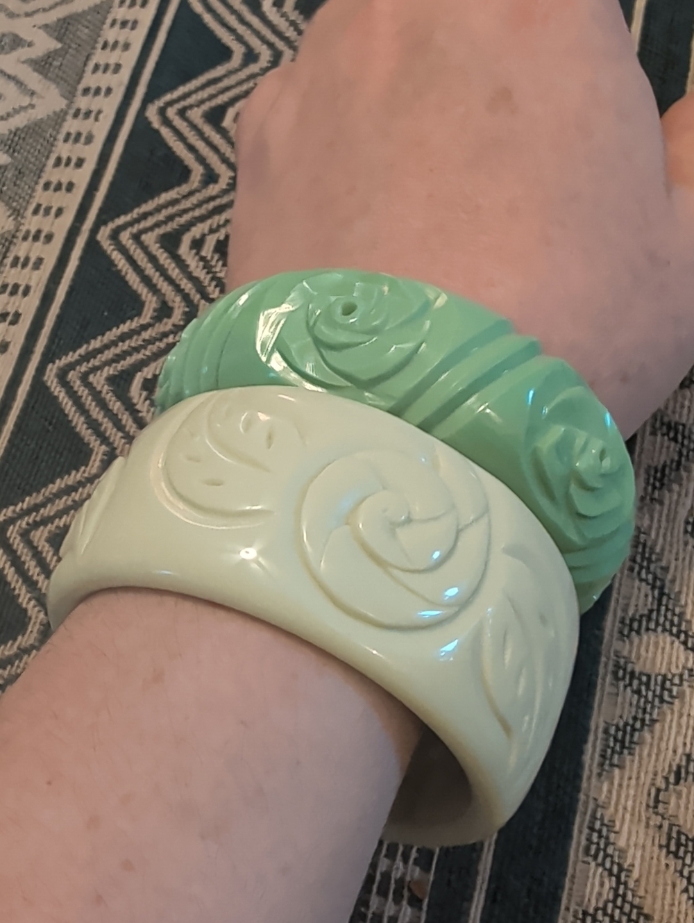 Mint Green Carved Resin Bangle Bracelet Set